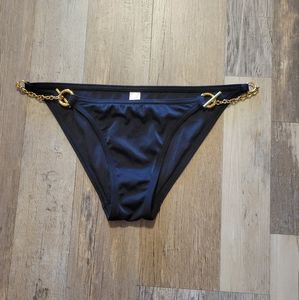 Victoria’s Secret swim black bikini bottom with gold chain link closure size XS